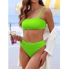 image:imageANRABESS Womens Bikini Sets High Waist Tummy Control SwimsuitsRibbed Textured 2 Piece Bathing SuitsCheeky Beach SwimwearNeon Green