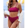 image:imageANRABESS Womens Bikini Sets High Waist Tummy Control SwimsuitsRibbed Textured 2 Piece Bathing SuitsCheeky Beach SwimwearPurple Red
