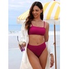 image:imageANRABESS Womens Bikini Sets High Waist Tummy Control SwimsuitsRibbed Textured 2 Piece Bathing SuitsCheeky Beach SwimwearPurple Red