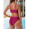 image:imageANRABESS Womens Bikini Sets High Waist Tummy Control SwimsuitsRibbed Textured 2 Piece Bathing SuitsCheeky Beach SwimwearPurple Red