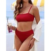 image:imageANRABESS Womens Bikini Sets High Waist Tummy Control SwimsuitsRibbed Textured 2 Piece Bathing SuitsCheeky Beach SwimwearRed