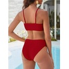image:imageANRABESS Womens Bikini Sets High Waist Tummy Control SwimsuitsRibbed Textured 2 Piece Bathing SuitsCheeky Beach SwimwearRed