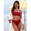 image:imageANRABESS Womens Bikini Sets High Waist Tummy Control SwimsuitsRibbed Textured 2 Piece Bathing SuitsCheeky Beach SwimwearRed