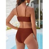 image:imageANRABESS Womens Bikini Sets High Waist Tummy Control SwimsuitsRibbed Textured 2 Piece Bathing SuitsCheeky Beach SwimwearRed Brown