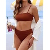 image:imageANRABESS Womens Bikini Sets High Waist Tummy Control SwimsuitsRibbed Textured 2 Piece Bathing SuitsCheeky Beach SwimwearRed Brown