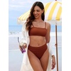 image:imageANRABESS Womens Bikini Sets High Waist Tummy Control SwimsuitsRibbed Textured 2 Piece Bathing SuitsCheeky Beach SwimwearRed Brown