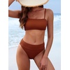 image:imageANRABESS Womens Bikini Sets High Waist Tummy Control SwimsuitsRibbed Textured 2 Piece Bathing SuitsCheeky Beach SwimwearRed Brown