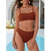 image:imageANRABESS Womens Bikini Sets High Waist Tummy Control SwimsuitsRibbed Textured 2 Piece Bathing SuitsCheeky Beach SwimwearRed Brown