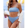 image:imageANRABESS Womens Bikini Sets High Waist Tummy Control SwimsuitsRibbed Textured 2 Piece Bathing SuitsCheeky Beach SwimwearSky Blue