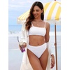 image:imageANRABESS Womens Bikini Sets High Waist Tummy Control SwimsuitsRibbed Textured 2 Piece Bathing SuitsCheeky Beach SwimwearWhite