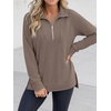 image:imageANRABESS Womens Half Zip Sweatshirts Loose Fleece Pullover  Comfy Soft Warm Collared Tops Long Sleeve Quarter Zip Side Slit  Going Out Casual Work Winter Fall Fashion OutfitsLight Coffee