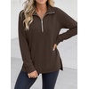 image:imageANRABESS Womens Half Zip Sweatshirts Loose Fleece Pullover  Comfy Soft Warm Collared Tops Long Sleeve Quarter Zip Side Slit  Going Out Casual Work Winter Fall Fashion OutfitsCoffee