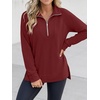 image:imageANRABESS Womens Half Zip Sweatshirts Loose Fleece Pullover  Comfy Soft Warm Collared Tops Long Sleeve Quarter Zip Side Slit  Going Out Casual Work Winter Fall Fashion OutfitsDeep Red