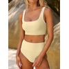 image:imageANRABESS Womens High Waisted Bikini Sets Two Piece Tummy Control Swimsuits High Cut Summer Beach Vacation Bathing SuitsCream