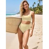 image:imageANRABESS Womens High Waisted Bikini Sets Two Piece Tummy Control Swimsuits High Cut Summer Beach Vacation Bathing SuitsCream
