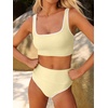 image:imageANRABESS Womens High Waisted Bikini Sets Two Piece Tummy Control Swimsuits High Cut Summer Beach Vacation Bathing SuitsCream