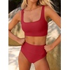 image:imageANRABESS Womens High Waisted Bikini Sets Two Piece Tummy Control Swimsuits High Cut Summer Beach Vacation Bathing SuitsRed