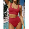 image:imageANRABESS Womens High Waisted Bikini Sets Two Piece Tummy Control Swimsuits High Cut Summer Beach Vacation Bathing SuitsRed