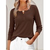 image:imageANRABESS Womens Long Sleeve Shirts Waffle Knit Henley Tops  Button Down V Neck Comfy Lightweight Fitted Business Casual Work Blouses Basic Tees Fall Winter ClothesBrown