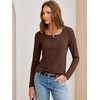 image:imageANRABESS Womens Long Sleeve Shirts Waffle Knit Henley Tops  Button Down V Neck Comfy Lightweight Fitted Business Casual Work Blouses Basic Tees Fall Winter ClothesBrown