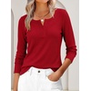 image:imageANRABESS Womens Long Sleeve Shirts Waffle Knit Henley Tops  Button Down V Neck Comfy Lightweight Fitted Business Casual Work Blouses Basic Tees Fall Winter ClothesRed