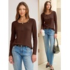 image:imageANRABESS Womens Long Sleeve Shirts Waffle Knit Henley Tops  Button Down V Neck Comfy Lightweight Fitted Business Casual Work Blouses Basic Tees Fall Winter ClothesBrown