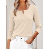 image:imageANRABESS Womens Long Sleeve Shirts Waffle Knit Henley Tops  Button Down V Neck Comfy Lightweight Fitted Business Casual Work Blouses Basic Tees Fall Winter ClothesBeige