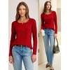 image:imageANRABESS Womens Long Sleeve Shirts Waffle Knit Henley Tops  Button Down V Neck Comfy Lightweight Fitted Business Casual Work Blouses Basic Tees Fall Winter ClothesRed