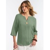 image:imageANRABESS Womens Tops 34 Sleeve V Neck Henley Shirts Dressy Casual Business Work Blouses Summer Fashion for Office DailyLight Green