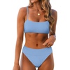 image:imageANRABESS Womens Bikini Sets High Waist Tummy Control SwimsuitsRibbed Textured 2 Piece Bathing SuitsCheeky Beach SwimwearSky Blue
