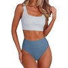 image:imageANRABESS Womens High Waisted Bikini Sets Two Piece Tummy Control Swimsuits High Cut Summer Beach Vacation Bathing SuitsBlue White Stripe