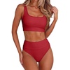 image:imageANRABESS Womens High Waisted Bikini Sets Two Piece Tummy Control Swimsuits High Cut Summer Beach Vacation Bathing SuitsRed