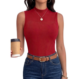image:imageANRABESS Mock Neck Tops for Women Basic Soft Ribbed Slim Tank Tops Comfy for Yoga Lounge amp Office Versatile Summer ShirtRed