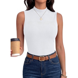image:imageANRABESS Mock Neck Tops for Women Basic Soft Ribbed Slim Tank Tops Comfy for Yoga Lounge amp Office Versatile Summer ShirtWhite
