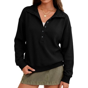image:imageANRABESS Sweatshirt for Womens Waffle Knit Henley Pullover  Lightweight Soft Thermal Regular Fit Long Sleeve Half Button Topsfor Casual Daily amp Preppy Spring amp Fall WeatherBlack
