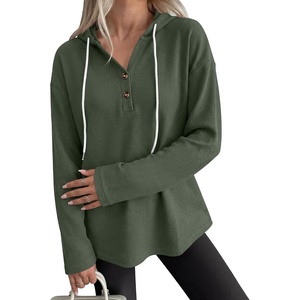 image:imageANRABESS Waffle Knit Hoodies for Women Lightweight Sweatshirt  Comfy Drawstring Long Sleeve Fall Fashion Pullover Tops Loose Fit Curved Hem Casual Daily Wear amp Work Winter OutfitsArmy Green