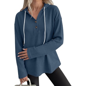 image:imageANRABESS Waffle Knit Hoodies for Women Lightweight Sweatshirt  Comfy Drawstring Long Sleeve Fall Fashion Pullover Tops Loose Fit Curved Hem Casual Daily Wear amp Work Winter OutfitsNavy Blue