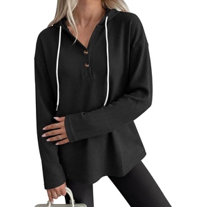 image:imageANRABESS Waffle Knit Hoodies for Women Lightweight Sweatshirt  Comfy Drawstring Long Sleeve Fall Fashion Pullover Tops Loose Fit Curved Hem Casual Daily Wear amp Work Winter OutfitsBlack