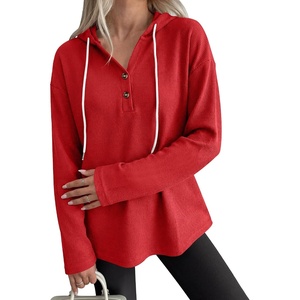 image:imageANRABESS Waffle Knit Hoodies for Women Lightweight Sweatshirt  Comfy Drawstring Long Sleeve Fall Fashion Pullover Tops Loose Fit Curved Hem Casual Daily Wear amp Work Winter OutfitsRed