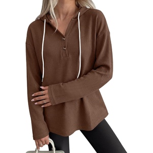 image:imageANRABESS Waffle Knit Hoodies for Women Lightweight Sweatshirt  Comfy Drawstring Long Sleeve Fall Fashion Pullover Tops Loose Fit Curved Hem Casual Daily Wear amp Work Winter OutfitsBrown