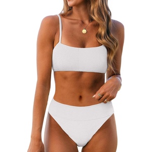 image:imageANRABESS Womens Bikini Sets High Waist Tummy Control SwimsuitsRibbed Textured 2 Piece Bathing SuitsCheeky Beach SwimwearWhite