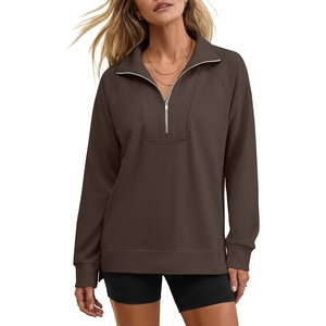 image:imageANRABESS Womens Half Zip Sweatshirts Loose Fleece Pullover  Comfy Soft Warm Collared Tops Long Sleeve Quarter Zip Side Slit  Going Out Casual Work Winter Fall Fashion OutfitsCoffee