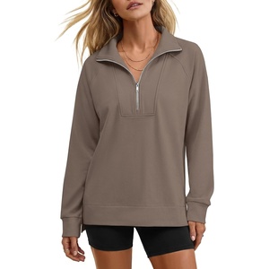 image:imageANRABESS Womens Half Zip Sweatshirts Loose Fleece Pullover  Comfy Soft Warm Collared Tops Long Sleeve Quarter Zip Side Slit  Going Out Casual Work Winter Fall Fashion OutfitsLight Coffee