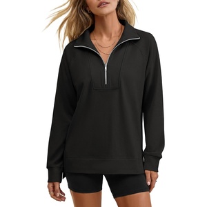 image:imageANRABESS Womens Half Zip Sweatshirts Loose Fleece Pullover  Comfy Soft Warm Collared Tops Long Sleeve Quarter Zip Side Slit  Going Out Casual Work Winter Fall Fashion OutfitsBlack