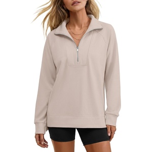 image:imageANRABESS Womens Half Zip Sweatshirts Loose Fleece Pullover  Comfy Soft Warm Collared Tops Long Sleeve Quarter Zip Side Slit  Going Out Casual Work Winter Fall Fashion OutfitsGrey Beige