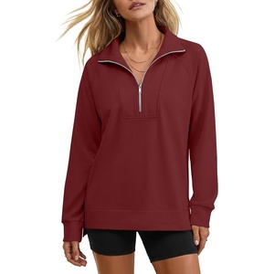 image:imageANRABESS Womens Half Zip Sweatshirts Loose Fleece Pullover  Comfy Soft Warm Collared Tops Long Sleeve Quarter Zip Side Slit  Going Out Casual Work Winter Fall Fashion OutfitsDeep Red