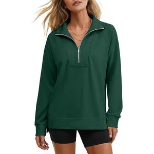 image:imageANRABESS Womens Half Zip Sweatshirts Loose Fleece Pullover  Comfy Soft Warm Collared Tops Long Sleeve Quarter Zip Side Slit  Going Out Casual Work Winter Fall Fashion OutfitsDeep Green
