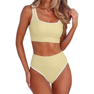 image:imageANRABESS Womens High Waisted Bikini Sets Two Piece Tummy Control Swimsuits High Cut Summer Beach Vacation Bathing SuitsCream
