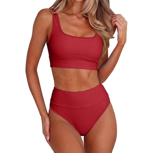 image:imageANRABESS Womens High Waisted Bikini Sets Two Piece Tummy Control Swimsuits High Cut Summer Beach Vacation Bathing SuitsRed