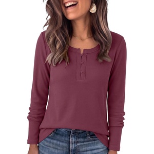 image:imageANRABESS Womens Long Sleeve Shirts Waffle Knit Henley Tops  Button Down V Neck Comfy Lightweight Fitted Business Casual Work Blouses Basic Tees Fall Winter ClothesMauve